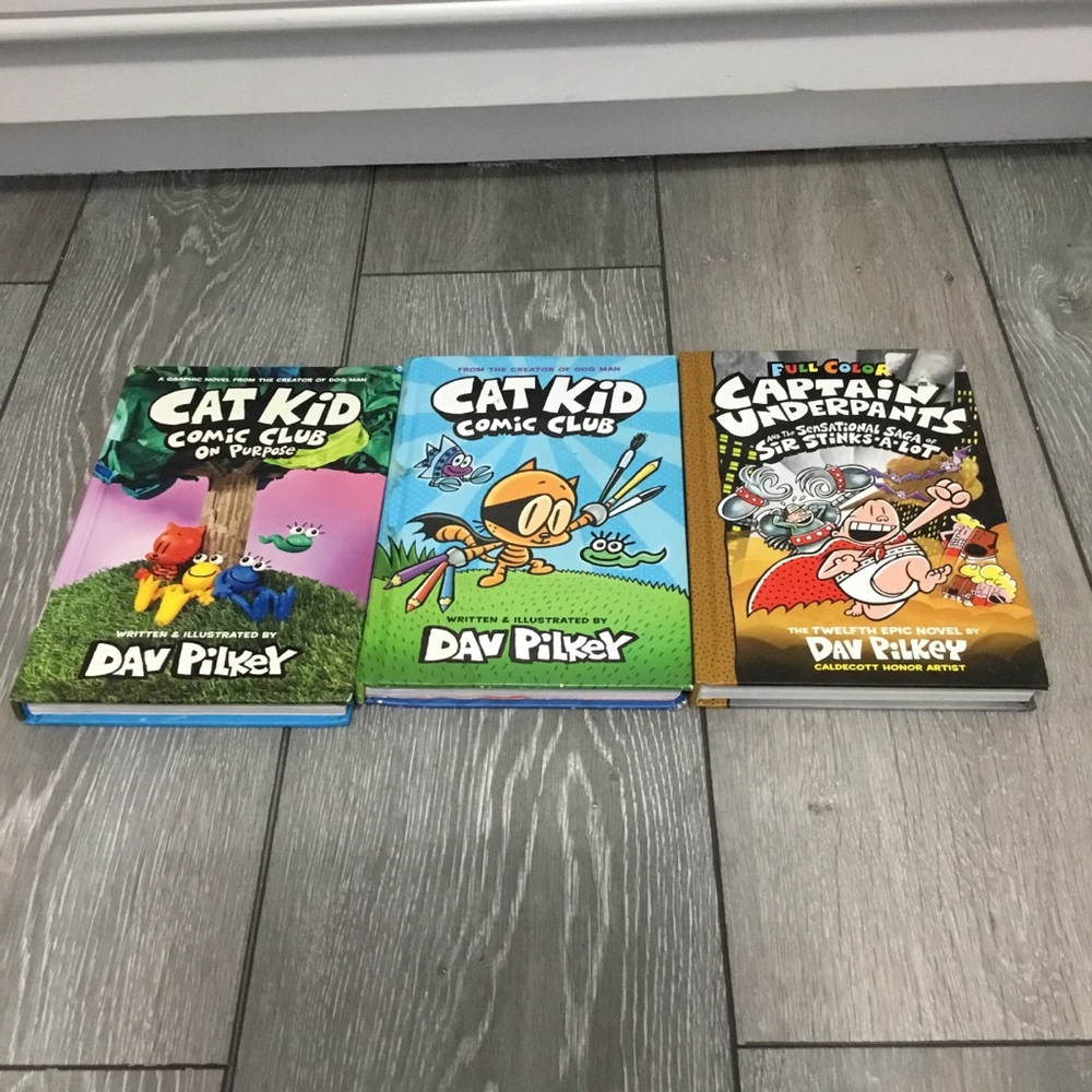 3 Funny Kids Books by Dav Pilkey 1 Captain Underpants 2 Cat Kid Comic Club